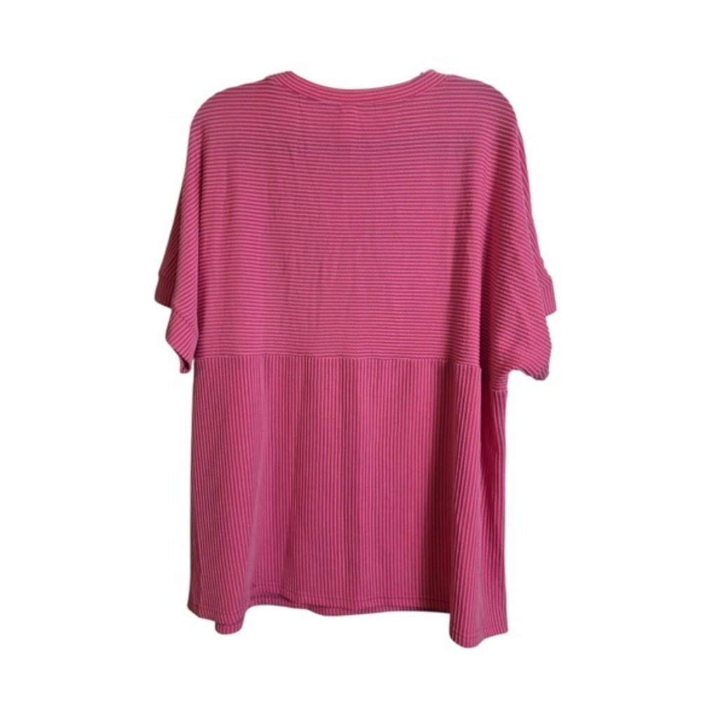 Evaless Ribbed Knit Top Womens 2XL Pink Short Sleeve Textured Crew Neck Tee NEW - Picture 4 of 14